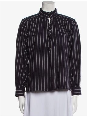 Striped Mock-Neck Blouse - Black/White
